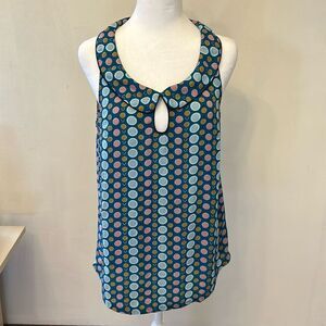 ModCloth turquoise peter pan collar sleeveless patterned blouse Size M EUC